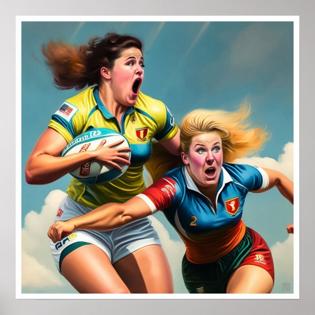 Duas Mulheres Jogadoras de Rugby Impressão (Frente)