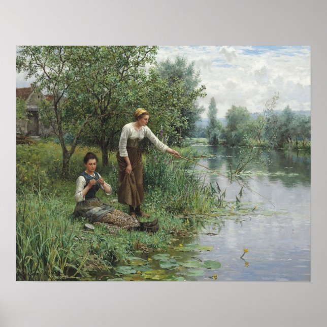 Duas Mulheres Poster de Pesca - Daniel Ridgway Kni (Frente)
