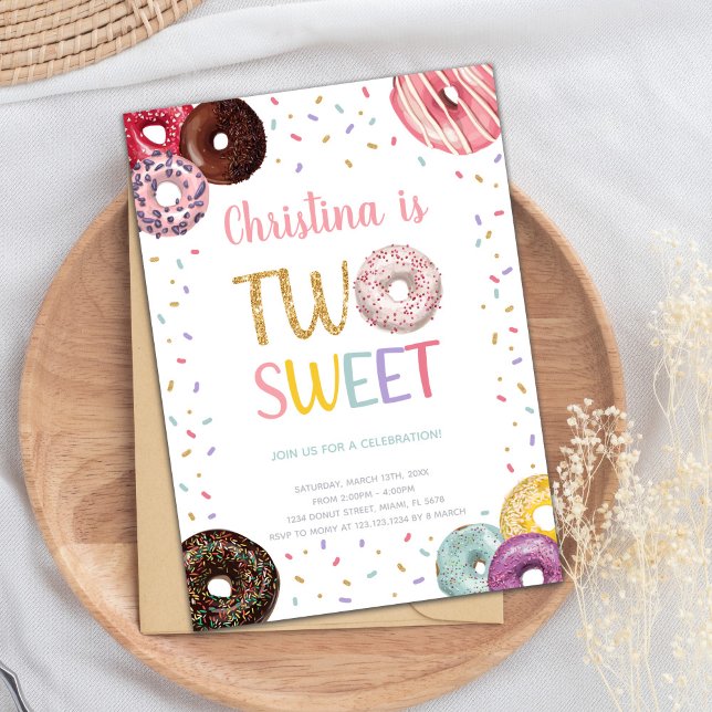Duas Rosquinhas Doce Convites de Aniversário (Two Sweet Colors Donut Birthday Invitations)
