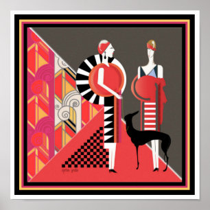 Duas senhoras com X12 do poster 12 do art deco do