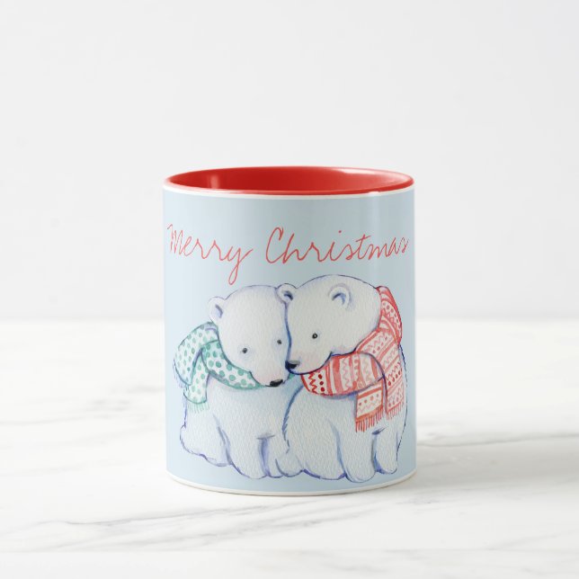 Duas Ursinhas Polares Feliz Caneca de Natal (Centro)