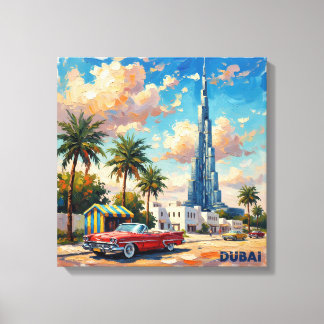 Dubai Burj Khalifa Vintage Scene Stretched Canvas