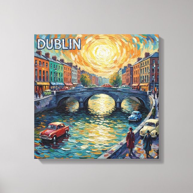 Dublin Canal Sunset Reflections Canvas Art (Frente)