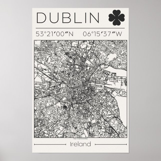 Dublin Ireland Charcoal City Map Poster Minimal (Frente)