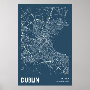 Dublin Ireland City Map Line Art Blue Impressão