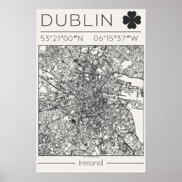 Dublin Irlanda Mapa da Cidade a Carvão Poster Mini