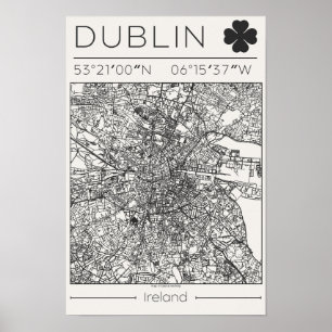 Dublin Irlanda Mapa da Cidade a Carvão Poster Mini