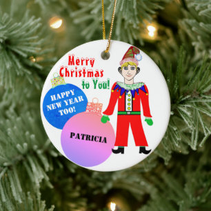 Duende de Natal Azul Rosa Bolas de Enfeite Nome