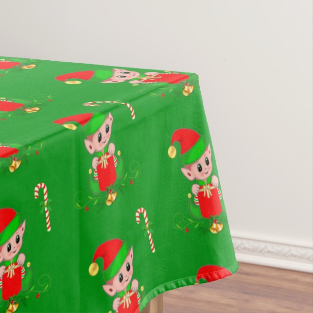 Duende de Natal e Cana-de-Açúcar em Toalha de Mesa (Posição Original)
