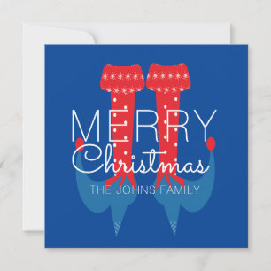 Duende de Natal Vermelho Azul Script Floco de Neve