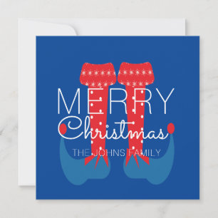 Duende de Natal Vermelho Azul Script Floco de Neve