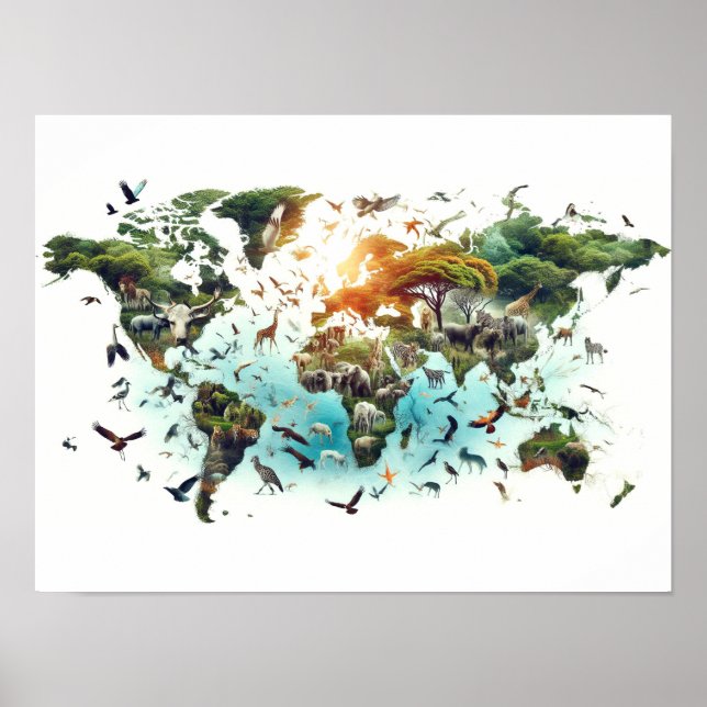 Dupla exposição ao mapa mundial e ao Poster flores (Frente)