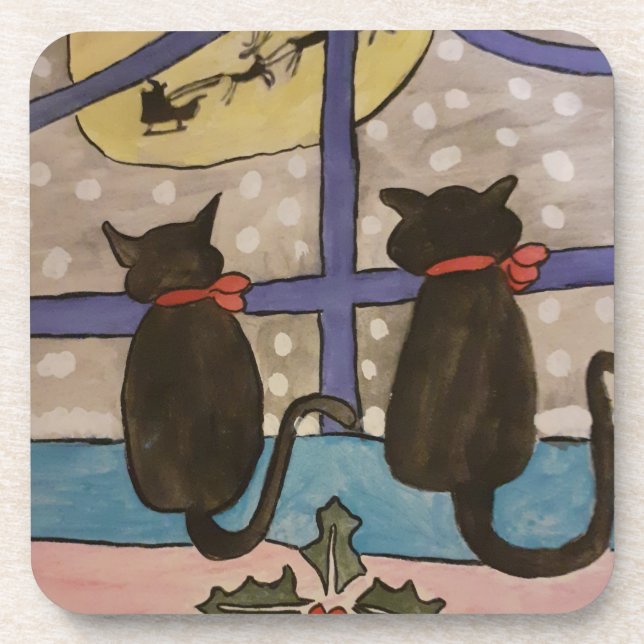 Duro de Natal de Gato Negro Porta copos de plástic (Frente)