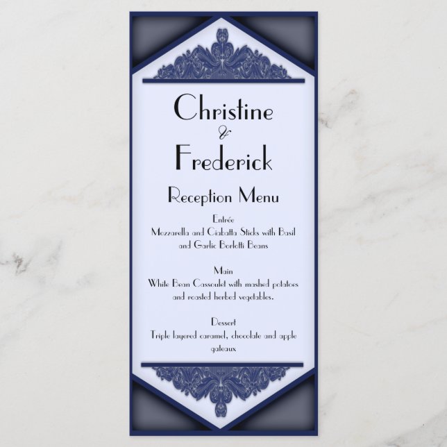 Dusky Blue Vintage, menu de casamento e programa (Frente)