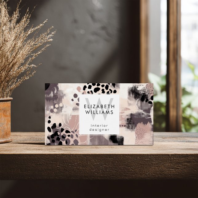 Dusky Pink Black Abstract Monogram Business Cards (Criador carregado)