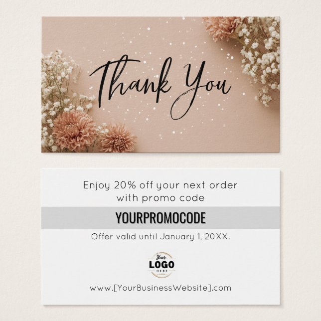 Dusky Pink Botanical Thank You Discount Cards (Frente & Verso)