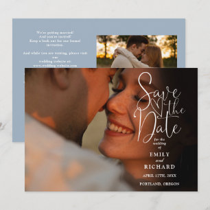 Dusty Blue 2 Foto Elegante Convite de Casamento Có