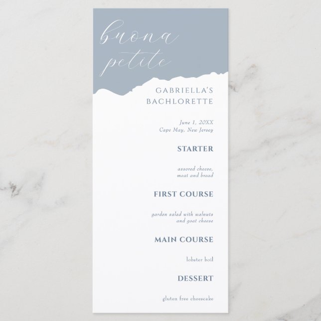 Dusty Blue Bachlorette Menu Italian (Frente)