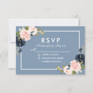 Dusty Blue Blush Floral Casamento RSVP