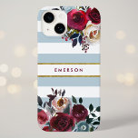 Dusty Blue Boho Floral Stripe Monograma<br><div class="desc">Capas de telefone personalizadas monogramas personalizadas com seu nome ou outro texto. Este design de madeira apresenta uma borda floral de cor d'água em cores de queda rústicas em um fundo poeirento, azul e branco, listrado com sotaque de folha de ouro falsa. Use as ferramentas de design para escolher qualquer...</div>