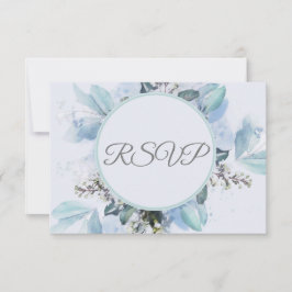 Dusty Blue Botanical Watercolor Casamento RSVP