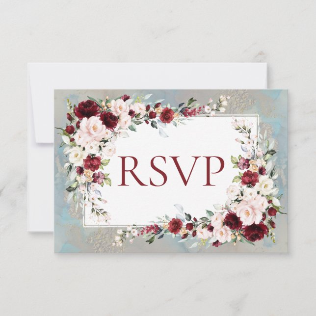Dusty Blue Burgundy Blush RSVP (Frente)