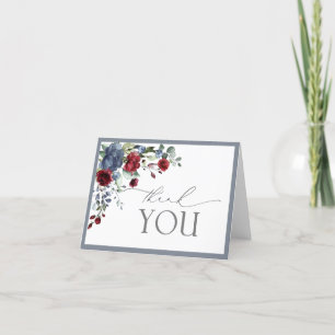 Dusty Blue Burgundy Red Watercolor Cartões de agr