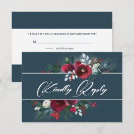 Dusty Blue | Cartão RSVP de Casamento de Burgundy 