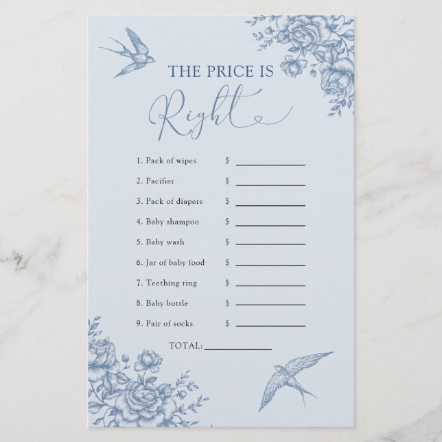 Dusty Blue Chinoiserie acha que o preço está certo (Frente)