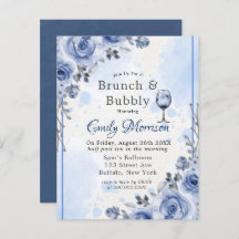 Dusty Blue Cinza Peony Brunch e Bolha Convite