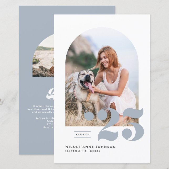 Dusty Blue Classe de Graduação de Foto em Arch 202 (Frente/Verso)