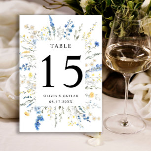 Dusty Blue Daît Wild Floral Boho Número da Mesa