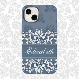 Dusty blue Damask swirname Case-Mate capas de ipho