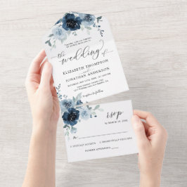 Dusty Blue Dark Marinho Floral Detalhes do Casamen