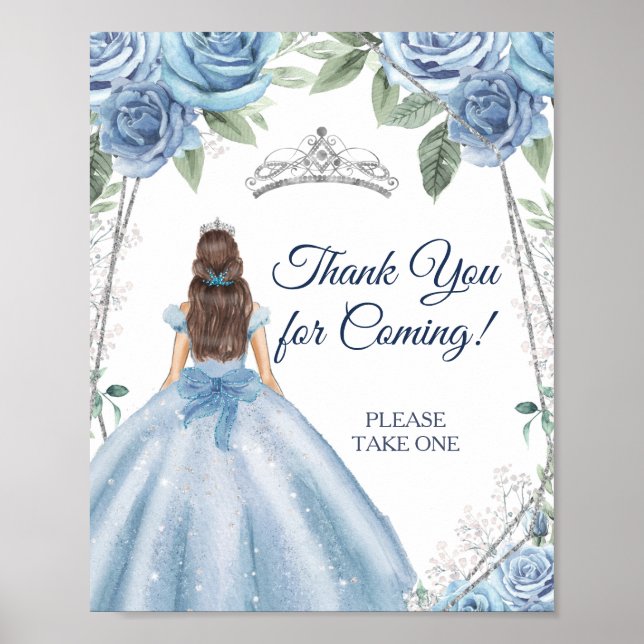 Dusty Blue Dresses Quinceañera Obrigado Poster (Frente)