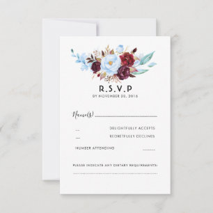 Dusty Blue e Burgundy Floral Weding RSVP
