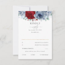 Dusty Blue e Burgundy Red Floral Casamento RSVP
