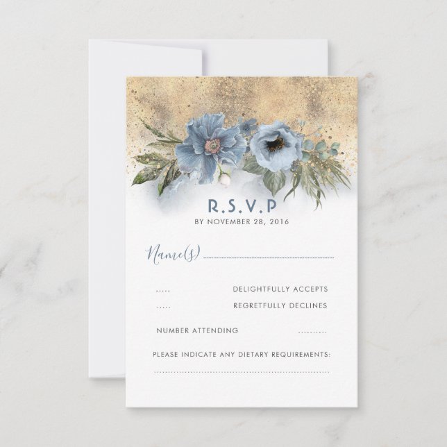 Dusty Blue e Glitter Boho Weding RSVP (Frente)