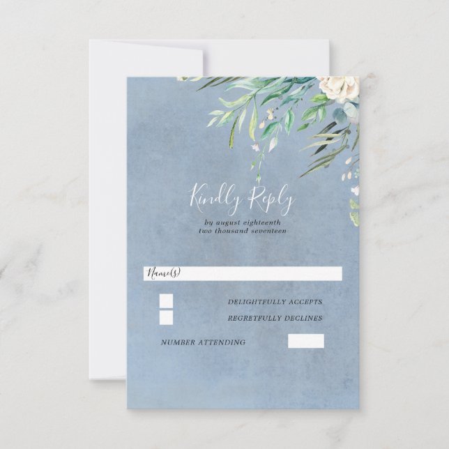 Dusty Blue e Greenery Wedding RSVP (Frente)