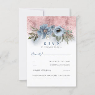 Dusty Blue e Rosa Dourado Glitter Boho Weding RSVP