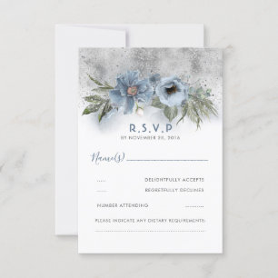 Dusty Blue e Silver Glitter Modern Wedn RSVP