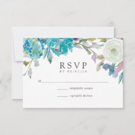 Dusty Blue e Turquoise Floral Weding RSVP