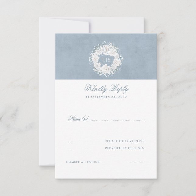 Dusty Blue e White Floral Weding RSVP (Frente)