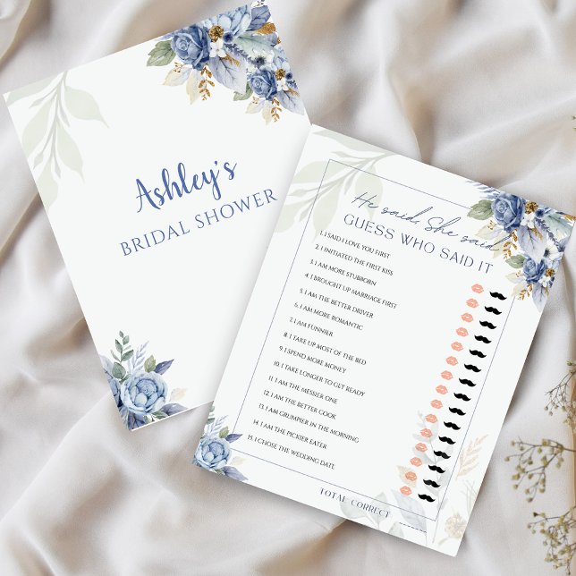 Dusty Blue Ele Disse Que Disse O Jogo Do Chá de pa (Dusty Blue He Said She Said Bridal Shower Game)