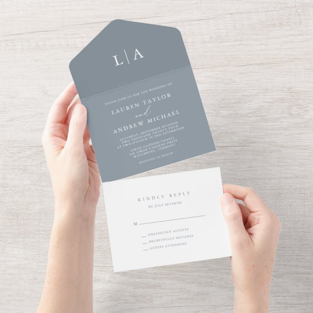 Dusty Blue Elegant Casamento Minimalista (Aba destacável)