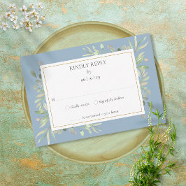 Dusty Blue Elegant Watercolor Greenery RSVP