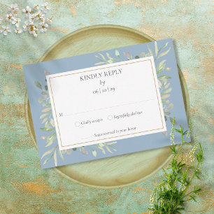 Dusty Blue Elegant Watercolor Greenery RSVP