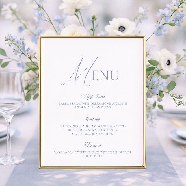 Dusty Blue Fine Art Wedding Menu Card (Criador carregado)