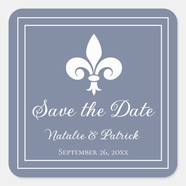 Dusty Blue Fleur de Lis Salve os adesivos de data (Frente)
