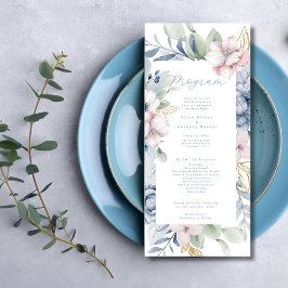 Dusty Blue Floral e Greenery Wedding Program